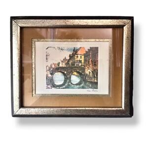Van Doorn Old Stone Bridge Colored Print, Signed, Framed